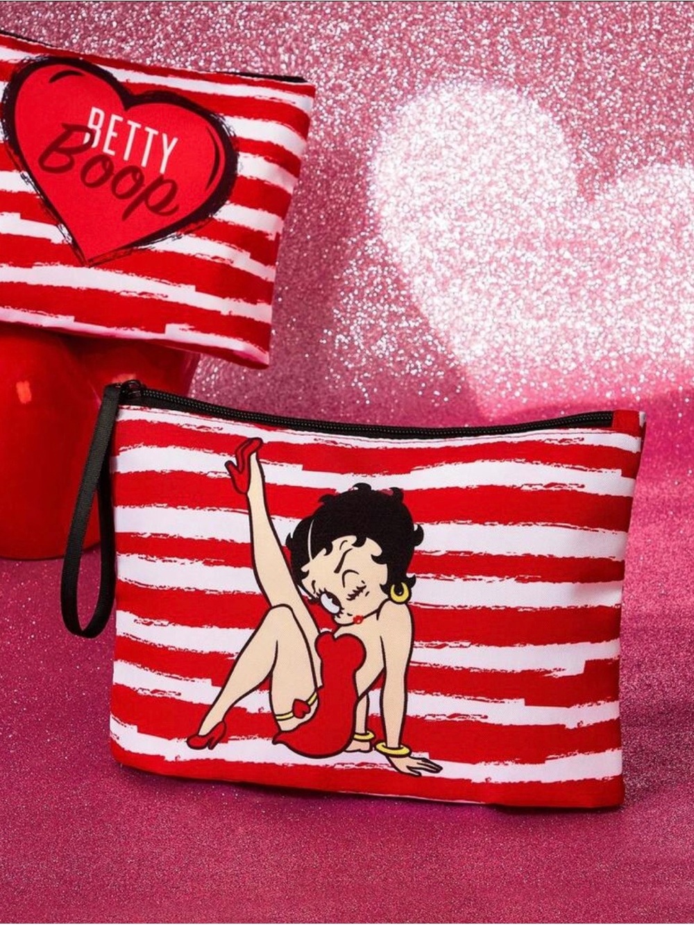 Betty Boop Red and White Striped Cosmetic Pouch